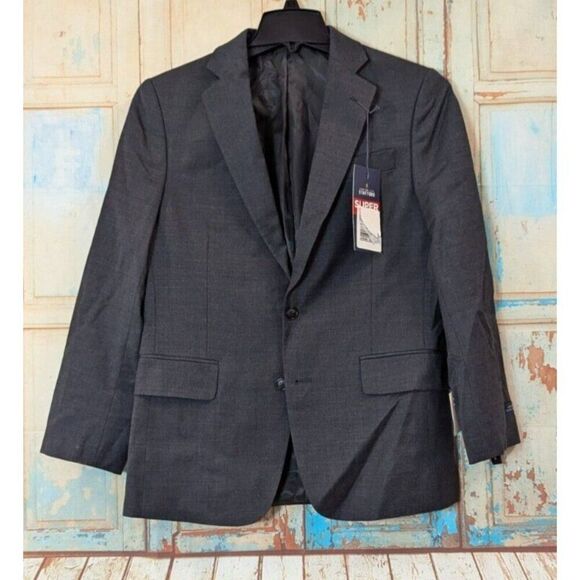 Stafford Mens 38 Short Gray Stria Super Suit Classic Fit Fine Wool Blend Solid - Picture 1 of 10